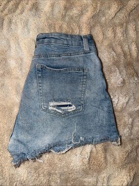 Distressed Light Blue Denim Mini Skirt